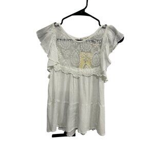 Rebellion White Lace Overlay Ruffle Tiered Dress Size Medium Boho Preppy NWT